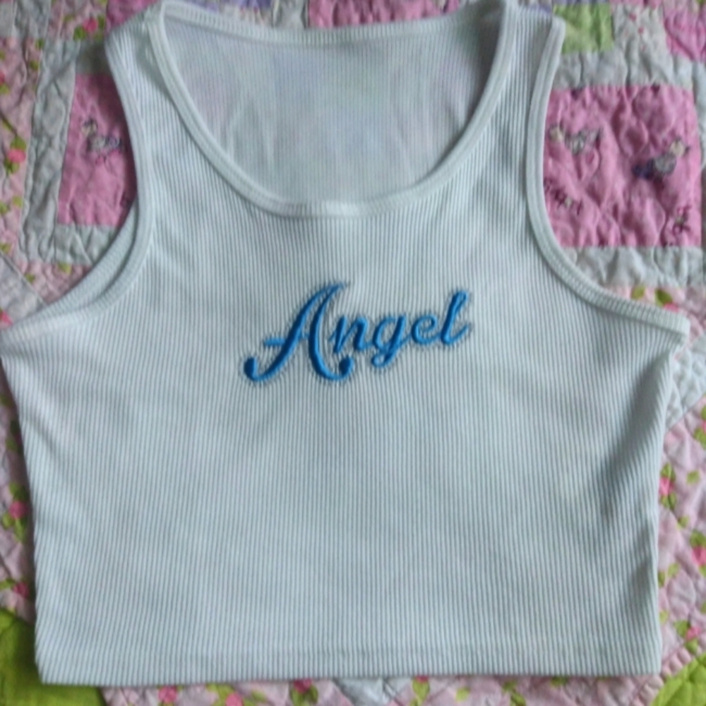 White Ribbed Kids Tank Top